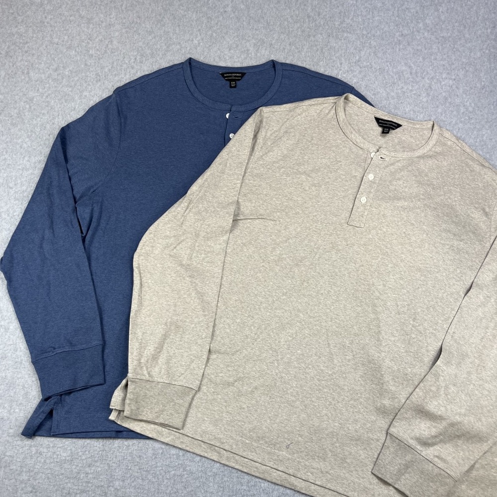 Banana Republic Luxe Touch Performance Henley Shirt Mens 2XL Blue Beige Lot Of 2